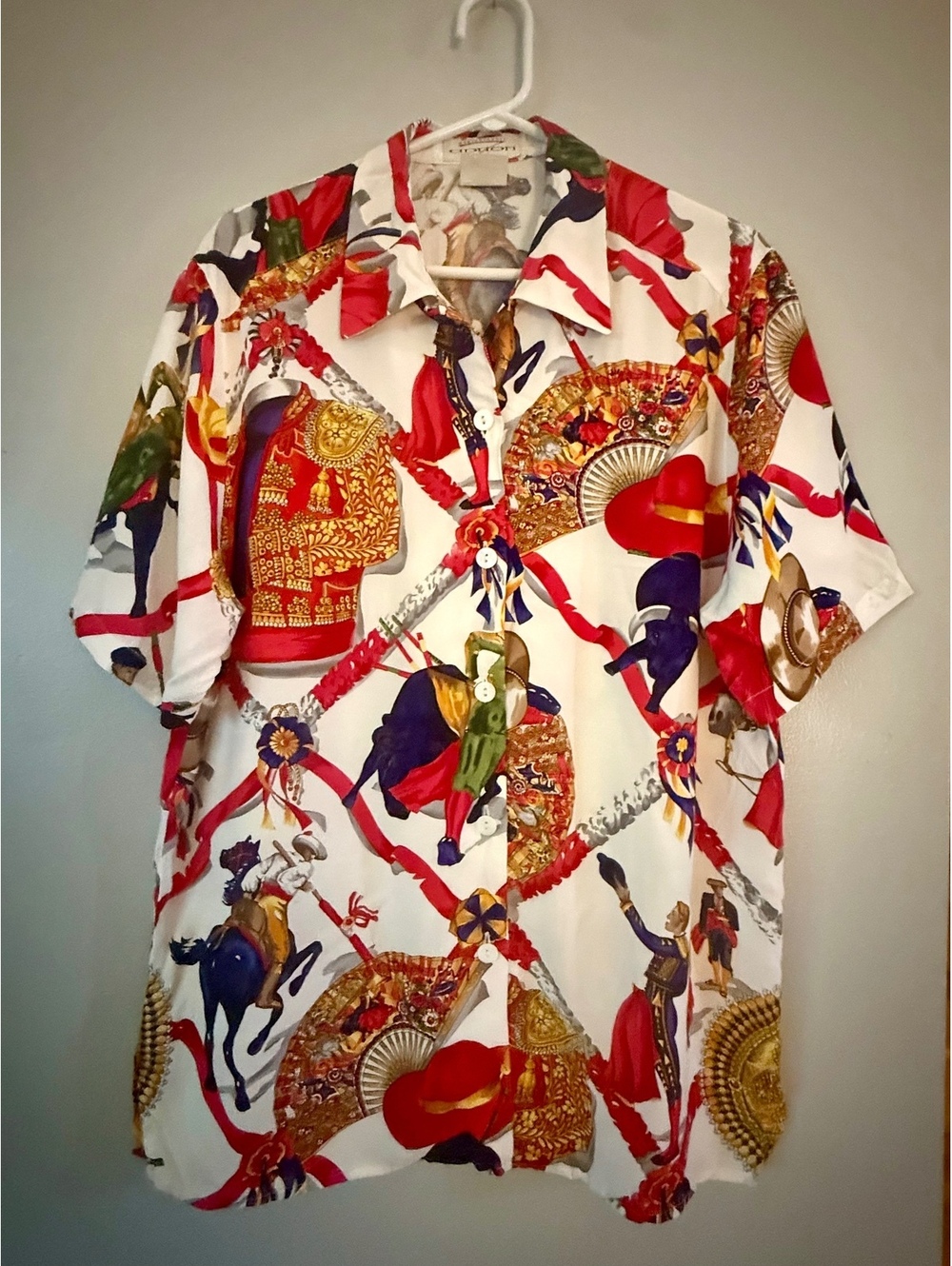 Apriorisette VTG 80-90s Escada Bullfight Matador Scarf Print Blouse Shirt